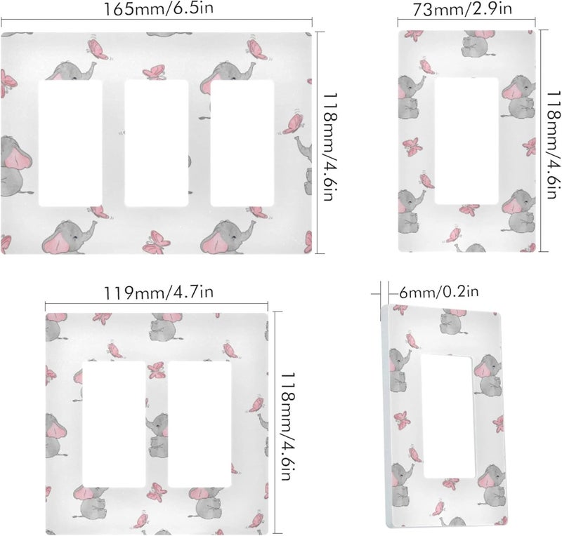 YYZZH Cute Elephant Baby Play With Butterfly Animal Print On White Double Gang Rocker Switch Plate 4.7" X 4.6" Light Outlet Wall Plate Decoration Wallplate Cover - Image 3